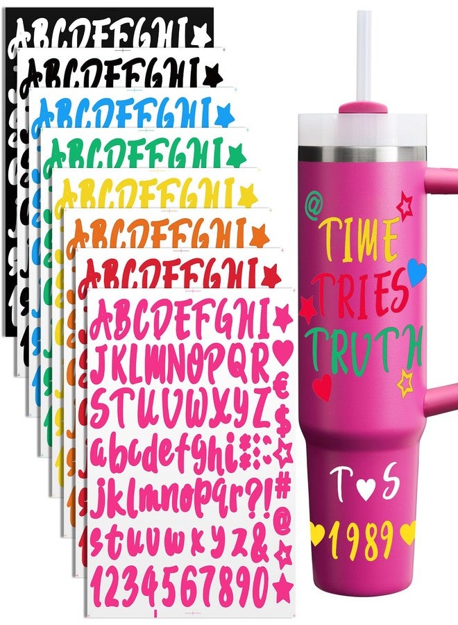 AIERSA Vinyl Letter Stickers for Stanley Cups Waterproof, Alphabet Name Sticker to Persoanlize Your Cups, Self-adhesive Lettering Water Bottle Stickers, 8 Sheets - Image 1